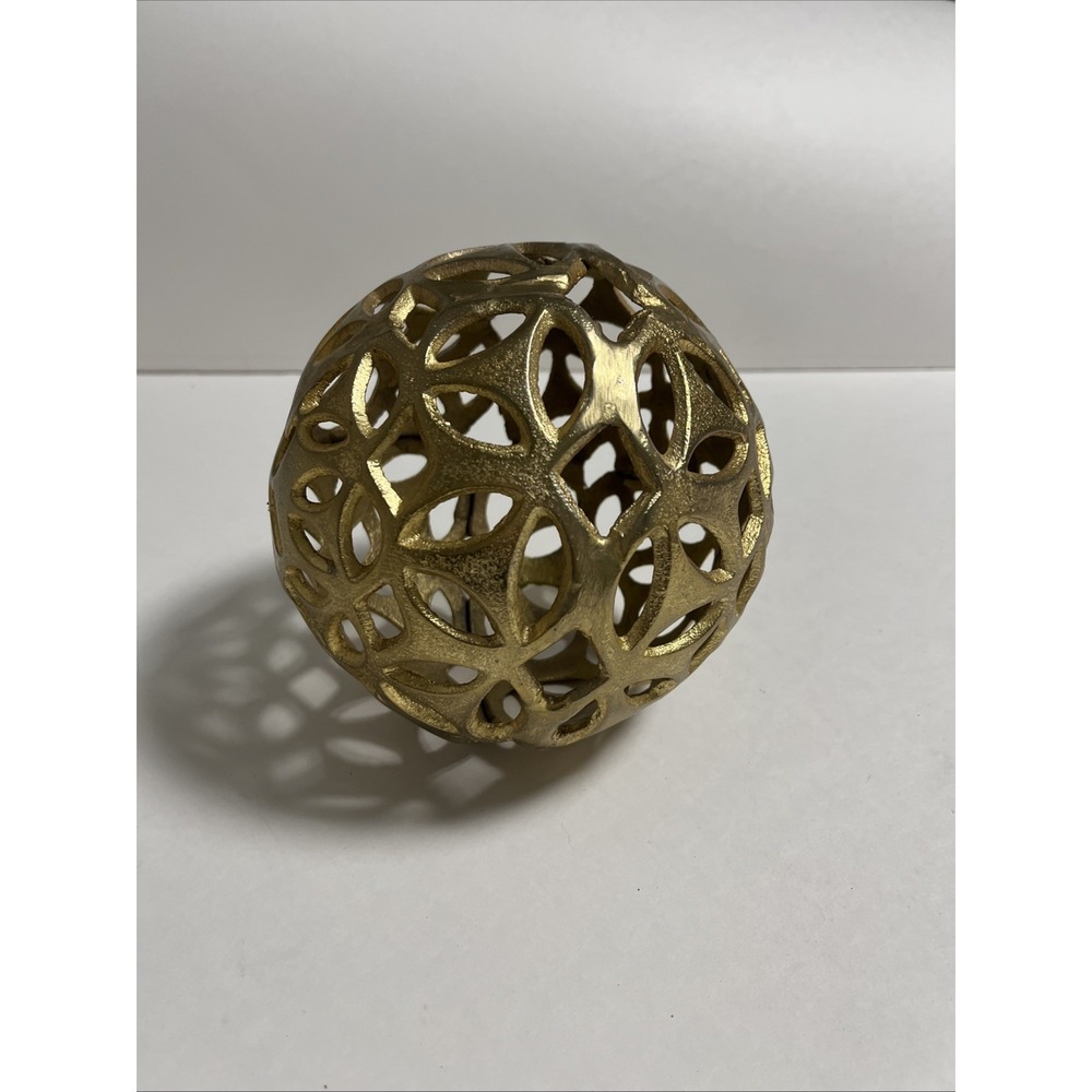 Gold tone metal filigree floral collector dome Decorative‎ Ball 18 In Around